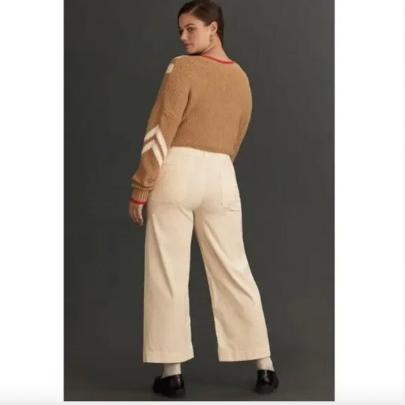 Anthropologie Maeve Colette Corduroy Full Length Wide Leg Pant Size 22W Ivory - Picture 3 of 13